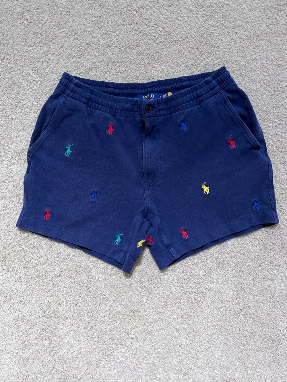 Ralph Lauren Navy Athletic Shorts with Multicolor Polo Embroidery